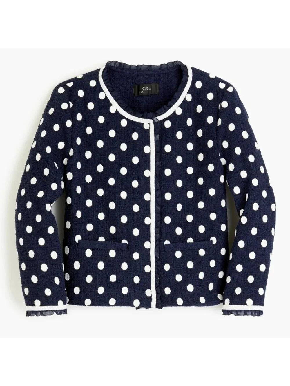 NWT J.Crew Jacket in Navy Ivory Polka-dot Textured Tweed Cotton Crop 16